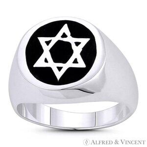 Star of David Jewish Emblem Religious Men's Ring in .925 Sterling Silver Size 11